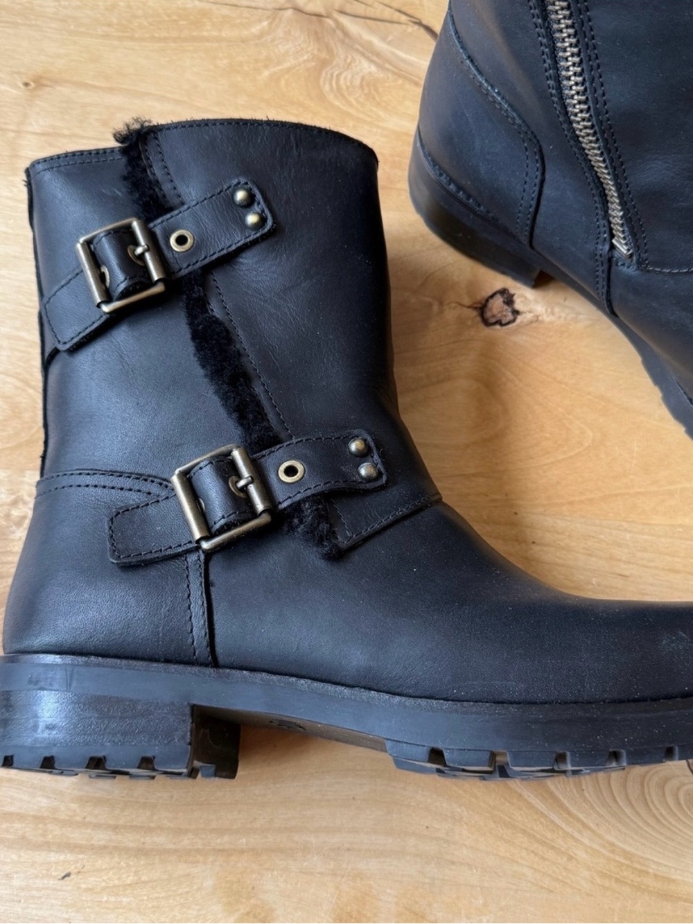 UGG Neil's Black Leather Moto Ankle Boots
